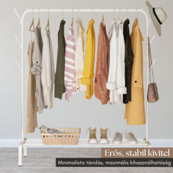  Nagy Ruhaállvány Csúszásmentes és Vízálló Kialakítással, Megerősített Acélcsövekkel, Fehér (YP-602)