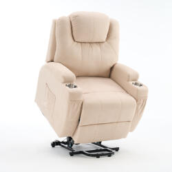  Felállást segítő relax elektromos fotelágy motoros mechanizmus szövet bézs, pohártartóval