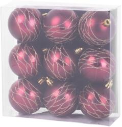 MagicHome Gömbök MagicHome Karácsony, 9 db, bordó, matt, dekorációval, karácsonyfára, 6 cm