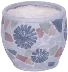 MagicHome Dekoráció MagicHome, Virágcserép mozaikkal, világos, szürke, kerámia, 22x22x19 cm