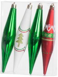 MagicHome Dísz MagicHome, piros-zöld, dekorációval, 4 db-os csomag, karácsonyfára, 3x15 cm, Karácsonyra