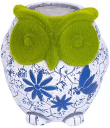 MagicHome Dekoráció MagicHome, Bagoly virágcseréppel, kék díszítéssel, kerámia, 26, 5x24x27, 5 cm