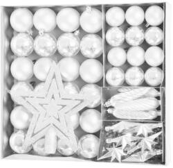MagicHome Gömbök MagicHome Karácsony, készlet, 50 db, 4-5 cm, fehér, csillag, girland, toboz, karácsonyfára