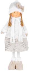 MagicHome Figura MagicHome Karácsonyi, Kislány fehér sapkában, fehér-arany, szövet, 30x19x79 cm