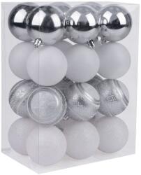 MagicHome Gömbök MagicHome Karácsony, 24 db, fehér - ezüst, vegyes, karácsonyfára, 6 cm