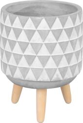 MagicHome Dekoráció MagicHome, Virágcserép mozaikkal, szürke/fehér, cement, lábakkal, 13x13x12 cm