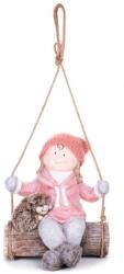 MagicHome Figura MagicHome Karácsonyi, Kislány hintán sündisznóval, függő, kerámia, 31, 5x28x36 cm