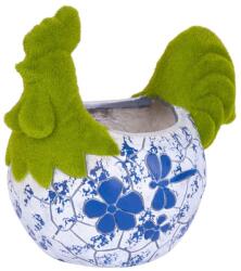 MagicHome Dekoráció MagicHome, Kakaska virágcseréppel, kék díszítéssel, kerámia, 34, 5x24x30, 5 cm