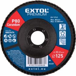 Extol lamellás csiszoló acél, Alu, műa. és fa munkadarabok csiszolására, 125×22mm; P80, kúpos, max. : 12.300 ford. /perc, EN13743 (8803474)