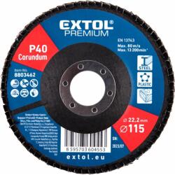 Extol lamellás csiszoló acél, Alu, műa. és fa munkadarabok csiszolására, 115×22mm; P40, kúpos, max. : 13.200 ford. /perc, EN13743 (8803462)