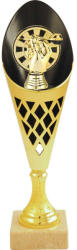  Darts serleg, márvány talpon, fekete, arany színben dartstáblával, 34 cm magas