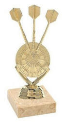 Dart trófea, dartstábla nyilakkal, 14 cm magas