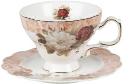 Clayre & Eef Porceláncsésze+alj rózsás 12x10x7/15cm/200ml