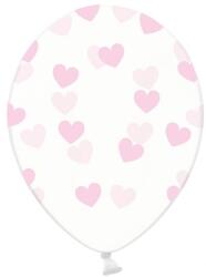 PartyDeco Átlátszó lufi világos rózsaszín szívecskékkel