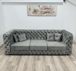 MobAmbient Canapea fixă 3 locuri, stil Chesterfield, gri - model GENEVA Canapea