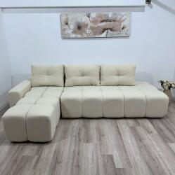 MobAmbient Colțar living tapițat stofă buclată cu extensie și ladă, crem - model MARGOT