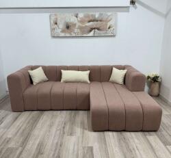 MobAmbient Colțar living 4 locuri, fix și tapițerie material boucle, roz pudră - model LINEA