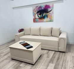 MobAmbient Canapea extensibilă 3 locuri cu ladă depozitare și stofă tip catifea, crem - model EVA Canapea
