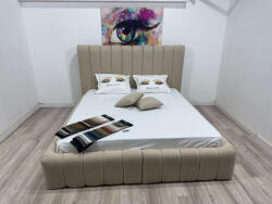 MobAmbient Pat saltea de 160x200 cm, somieră rabatabilă și tapițerie premium, crem - model Phoenix