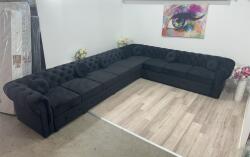 MobAmbient Colțar fix mare 400 x 300 cm, negru - model CHESTERFIELD