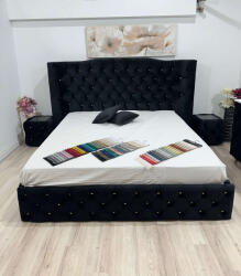 MobAmbient Pat de mijloc 180 x 200 cm, design modern și nasturi aurii, negru - model DIVANYS