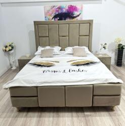 MobAmbient Pat matrimonial cu tăblie înaltă și accesorii aurii, cappuccino - model SOLANGE