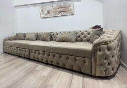 MobAmbient Canapea fixă stil Chesterfield 400 cm, nasturi aurii, cappuccino - model DIVA Canapea