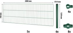  Egyrudas hálós kerítéspanel készlet Classic zöld 75 cm x 1000 cm (042235)