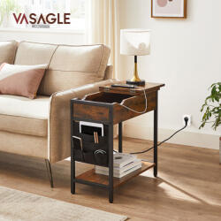 VASAGLE Vintage Kisasztal Beépített Konnektorral és Tárolórekesszel Barna-Fekete (EUZ-LET311B01) - platinashop
