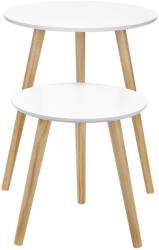 VASAGLE Skandináv Egymásba Tolható Dohányzóasztal Szett Fenyő Lábakkal Fehér-Natúr (EUZ-LET07WN)