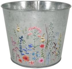  A. H. G. kaspó fém horganyzott kerek virágmintás 17, 5 cm x 14 cm ezüst