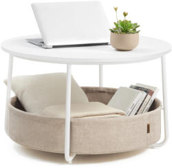VASAGLE Modern Kerek Dohányzóasztal Tárolókosárral Matt Fehér-Homok (EUZ-LCT244W10) - platinashop