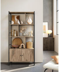 VASAGLE Ipari Stílusú Könyvespolc Ajtókkal Tölgyfa-Fekete (EUZ-LBC022B50)