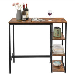 VASAGLE Ipari Bárasztal 3 Polcos Rusztikus Barna Acélvázas (EUZ-LBT11X)