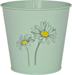 Cink vödör gyógynöv. cserép lakk. virágminta mentazöld 14, 6 x 16 cm