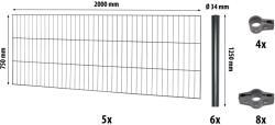 Egyrudas hálós kerítéspanel készlet Classic antracit 75 cm x 1000 cm (042233)