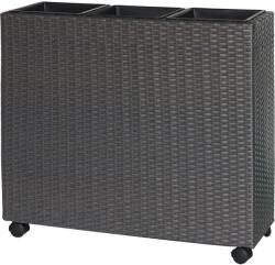 Virágláda görgőkkel polirattan antracit-fekete 82 cm x 28 cm x 72 cm