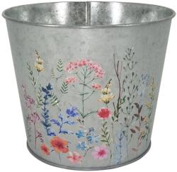  A. H. G. kaspó fém horganyzott kerek virágmintás 19, 5 cm x 15, 5 cm ezüst