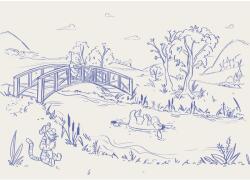 Komar nemszőtt fotótapéta Disney Winnie the Pooh Blue Ink bézs-kék