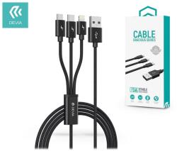 DEVIA Gracious Series 3in1 15W Lightning/microUSB/Type-C töltőkábel - 1, 2 m - fekete - coolmobile