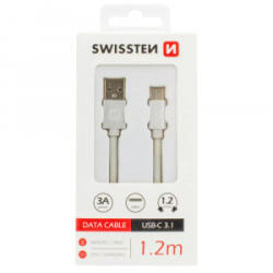 SWISSTEN Adatkábel - USB > USB-C 3.1 - 3A - 1, 2m - Ezüst/Fehér (3071521203) (3071521203)