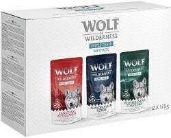 Wolf of Wilderness Wolf of Wilderness "Triple Taste" gazdaságos csomag 24 x 125 g - 24 x 125 g Vegyes csomag: Canadian Woodlands, Scandinavian Fjords, Mediterranean Coastlines