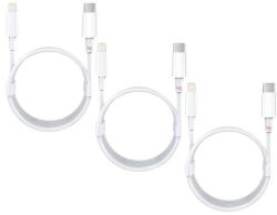 Mercaton 3 db Mercaton adat- és töltőkábel készlet, C típusú / Lightning, fehér, 2A, sebesség 10 Gbps, 1 M (MCT-SET3-C-Light)