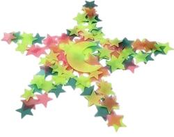 Original Deals Öntapadó foszforeszkáló matricák faldekorációhoz és gyerekszobához, színes, 201 darabos, többszínű, csillagok és félhold, ORIGINAL DEALS (23AGL1264)