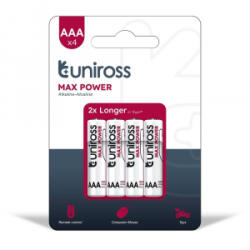 Uniross 1, 5V LR03/AAA/mikro tartós alkáli elem MAX POWER 4db/csomag (UMPAAAPK4) (UMPAAAPK4) - aqua