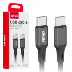 AMiO USB-C-USB-C kábel 60 W 100 cm 03902 Fekete (0503902) (0503902)