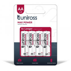 Uniross 1, 5V LR6/AA/ceruza tartós alkáli elem MAX POWER 4db/csomag (UMPAAPK4) (UMPAAPK4)