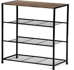  Cipőtartó, 3 polcos, MDF, régi sonoma fa dekor, fekete fém (GD-414 OLW)