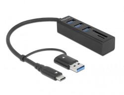 Delock SD/MicroSD Kártyaolvasó + 3 Portos USB-C/USB-A Csatlakozós USB 3.2 HUB