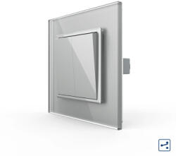 LIVOLO Intrerupator Dublu Mecanic Cap Scara LIVOLO cu Rama din Sticla Gri (VL-2FCMKS-IP)